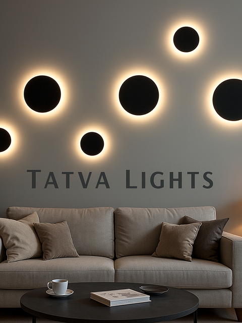 Tatva Lights Modern surface-mounted linear LED strip light illuminating a contemporary living room interior — energy-efficient ceiling lighting ideal for minimalistic home decor, ambient lighting design, and modern false ceiling installations