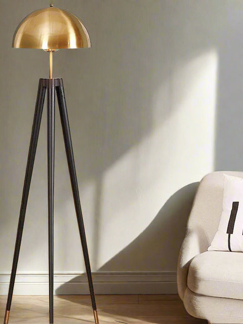 Tatva Lights mushroom head metal tripod floor lamp โ modern decorative standing lamp with vintage-inspired design for living rooms, bedrooms, or office interiors.