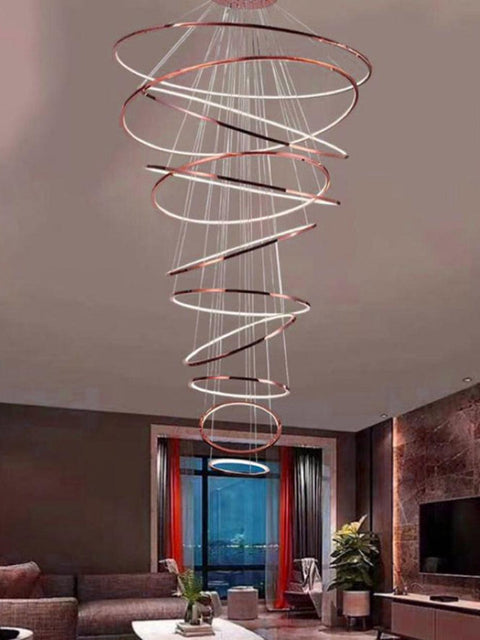 ANKUR INTERSTELLER MODERN DOUBLE HEIGHT LED RINGS CHANDELIER - Ankur Lighting