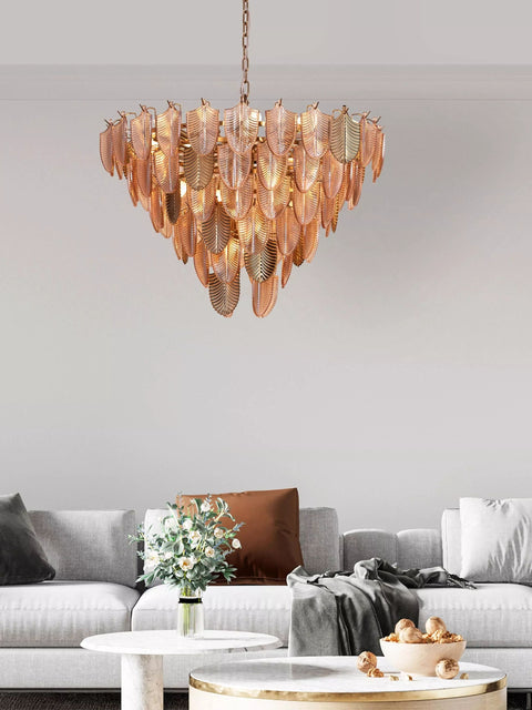 Tatva Lights Gratus Luxe Tangerine Glass Leaf Chandelier