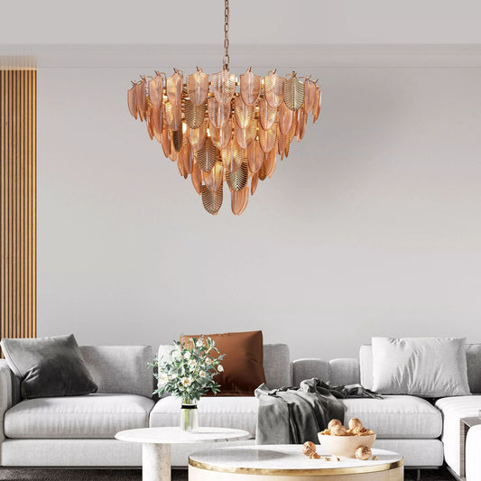 Tatva Lights Gratus Luxe Tangerine Glass Leaf Chandelier