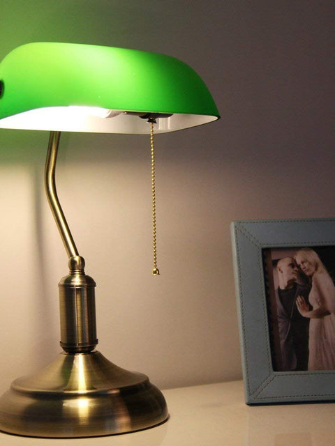 Tatva Lights Antique Green Banker Table Lamp