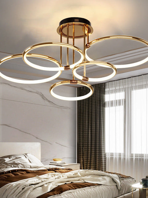 Tatva Lights Glow Aura 5-Ring Gold Chandelier