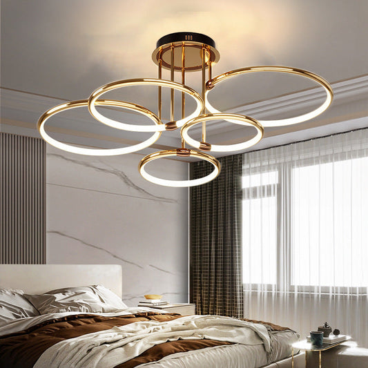 Tatva Lights Glow Aura 5-Ring Gold Chandelier