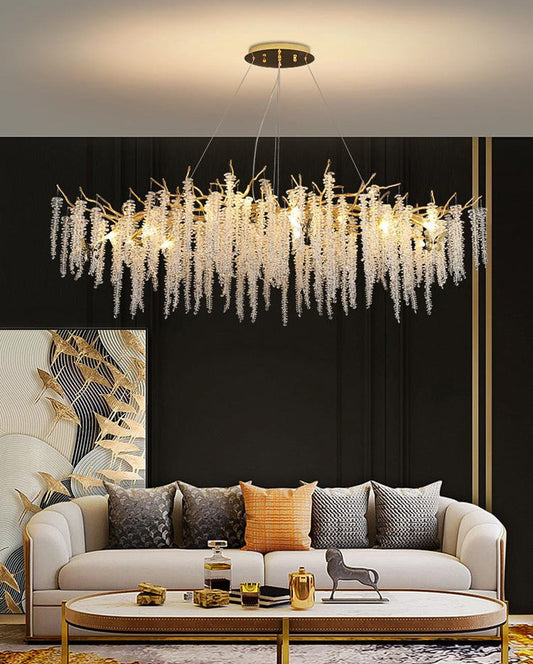 Tatva Lights Crystal Cascade Gold Chandelier