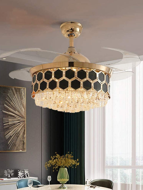 Tatva Lights Golden Crystal Luxe Fan Chandelier