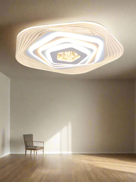 Tatva Lights Cyrone Crystal Halo Chandelier featuring a radiant circular halo design adorned with precision-cut crystals and integrated LED lighting—ideal for modern living rooms, dining spaces, or luxurious entryways.