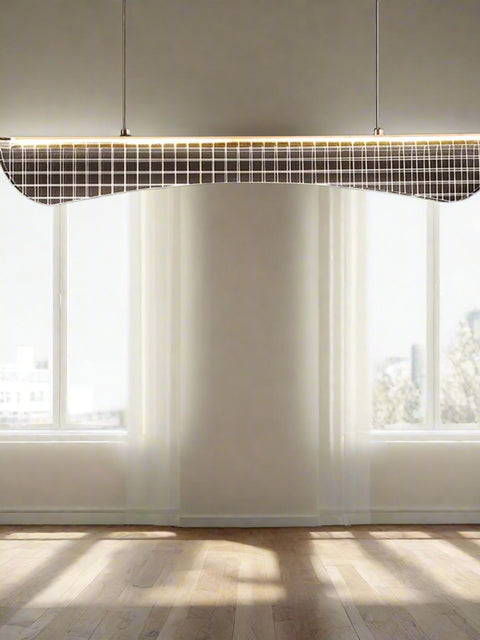 Tatva Lights Lujo Plexus Dining Chandelier  Contemporary sculptural LED chandelier with intertwined linear design in a luxe gold finish, perfect for dining rooms, modern living spaces, or upscale interiors.