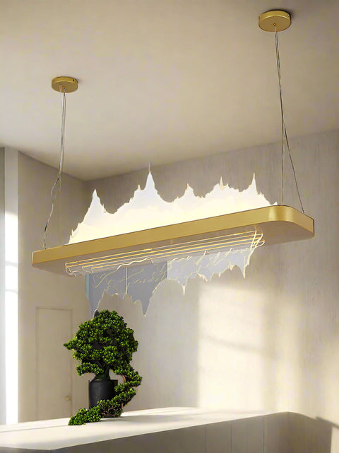 Tatva Lights Lustra Gold Pendant – Sleek and elegant gold-finish hanging light with a minimalist cylindrical form, ideal for modern kitchens, dining areas, or refined commercial interiors.