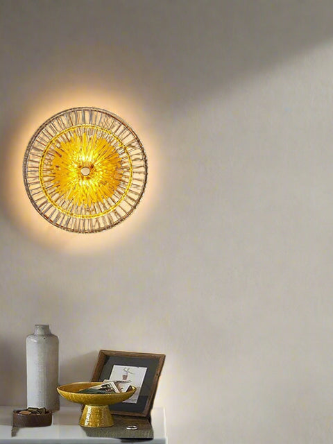 Tatva Lights Luxe Luminara Wall Light featuring a modern gold-accented design with frosted glass diffuser and soft ambient LED glow—perfect for hallways, bedrooms, or upscale living interiors.