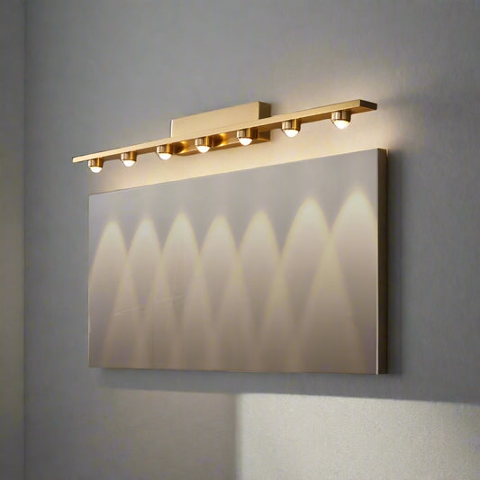 Tatva Lights Luxury Luminosity Vanity Light featuring a sleek horizontal design with a polished metallic finish and soft diffused LED glow—perfect for modern bathrooms, dressing areas, or makeup vanities