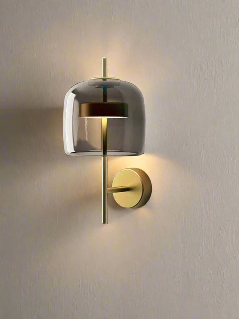 Tatva Lights Modern Zen Wall Light – minimalist gold wall fixture with vertical crystal elements and a smooth curved accent, offering a serene ambient glow. Ideal for contemporary interiors, spa-inspired spaces, and calming wall décor.