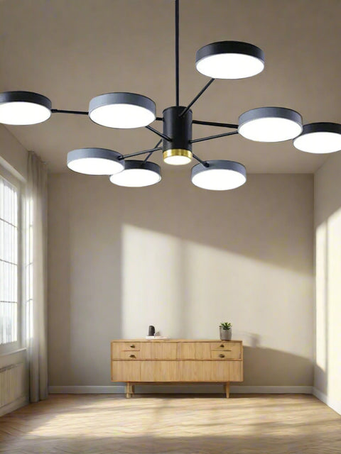 Tatva Lights Octaflex Chandelier – a contemporary gold-finish chandelier featuring a geometric, octagonal frame with integrated LED strips, designed for modern dining rooms, living spaces, or high-ceiling interiors. Stylish and energy-efficient centerpiece lighting.