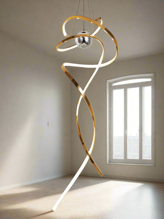 Tatva Lights Orynza LED Linear Chandelier featuring a streamlined minimalist design with a brushed metallic finish and energy-efficient LED lighting—perfect for modern dining tables, kitchen islands, or office conference spaces.