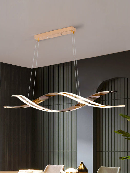 Tatva Lights Vernaro Linear Gold Chandelier – Elegant linear suspension light with a brushed gold finish and minimalist design, perfect for dining tables, kitchen islands, or modern living spaces.