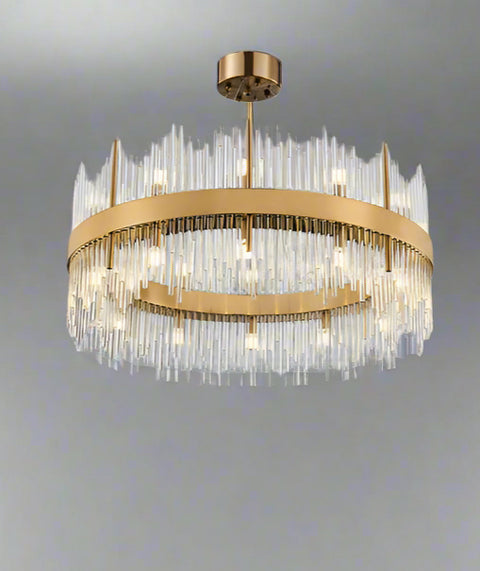 Tatva Lights Zephyra Floating Crystal Pendant features suspended crystal orbs illuminated by integrated LEDs, creating a floating, ethereal effect—ideal for modern stairwells, foyers, or luxury interiors seeking a radiant centerpiece.