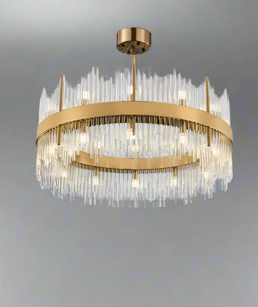 Tatva Lights Zephyra Floating Crystal Pendant features suspended crystal orbs illuminated by integrated LEDs, creating a floating, ethereal effect—ideal for modern stairwells, foyers, or luxury interiors seeking a radiant centerpiece.