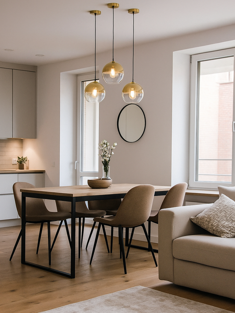 Tatva Lights Modern gold and glass globe pendant light with exposed filament bulb – elegant ceiling lighting for kitchen island, dining area, or contemporary interiors