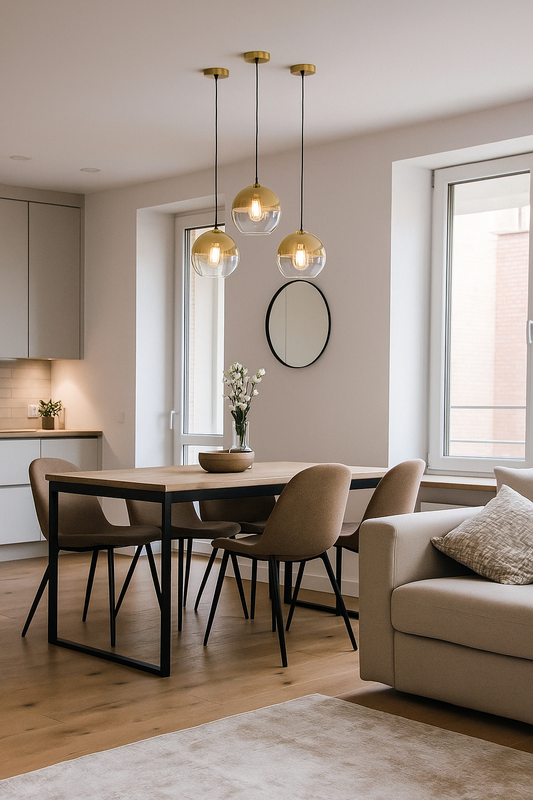 Tatva Lights Modern gold and glass globe pendant light with exposed filament bulb – elegant ceiling lighting for kitchen island, dining area, or contemporary interiors