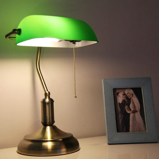 Tatva Lights Antique Green Banker Table Lamp