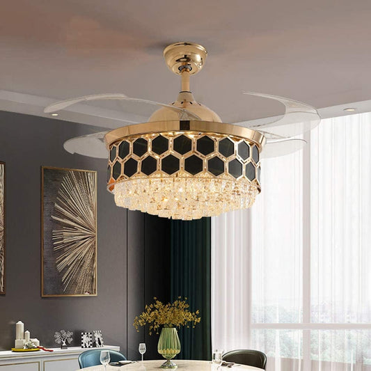 Tatva Lights Golden Crystal Luxe Fan Chandelier