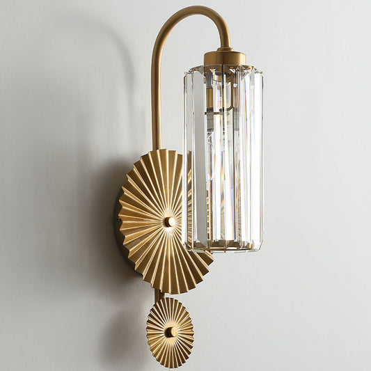 Tatva Lights Gold Metal LED Crystal Wall Light features a luxurious gold-finished frame adorned with sparkling crystal accents, offering elegant ambient lighting ideal for hallways, living rooms, or upscale interiors.
