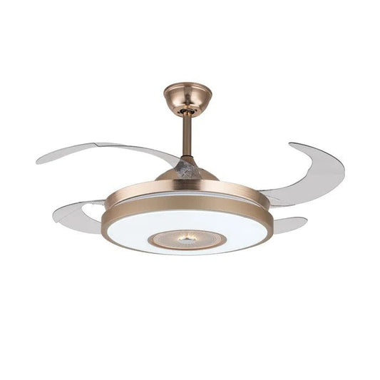 Tatva Lights Luxury Cleoda Ceiling Fan featuring a sleek modern design with integrated LED lighting, elegant metallic finish, and aerodynamic blades—perfect for contemporary living rooms, bedrooms, or upscale indoor spaces.