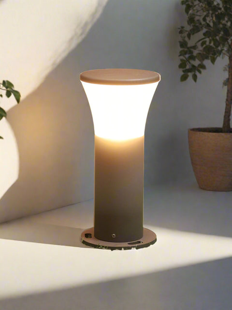 Tatva Lights Modern Norse Cylindrical Garden Bollard Light – Sleek outdoor LED pathway light with a minimalist cylindrical design in a matte black finish, ideal for garden paths, driveways, and landscape lighting