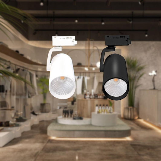 Tatva Lights Premium LED Track Light with a sleek, adjustable cylindrical head and high-lumen output—ideal for accent lighting in galleries, retail stores, or modern residential spaces requiring focused illumination and flexible design.